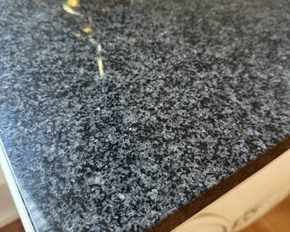 L5 - $250. Marble Top Sofa Table. Off white color painted solid wood - the marble is attached and will be quite heavy to move! Measures 59.5" x 19" x 33" tall. 