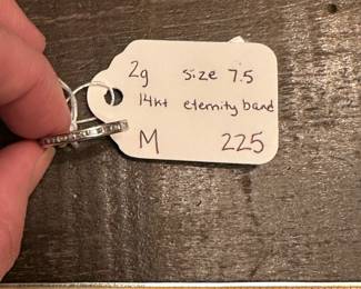M14 - $225. Size 7.5 14kt Eternity Band. Has small diamonds the entire way around. 