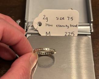 M14 - $225. Size 7.5 14kt Eternity Band. Has small diamonds the entire way around. 