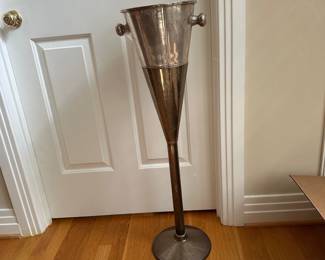 L15 - $250. Silverplated Champagne or Wine Cooler on a Stand.  Made in India. Measures 11.5" x 36" tall. Bucket lifts out or rests in stand. 
