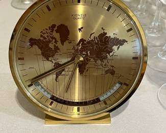 K14 - $45. Kienzle Quartz World Time Zone Brass Table Clock. Made in Germany. Measures 5.5" tall. 