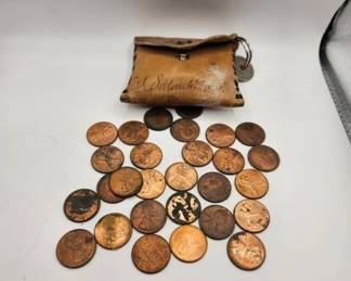PENNY COLLECTION IN VINTAGE POUCH. ESTATE FIND