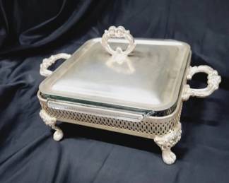 Vtg Casserole Serving Stand & Dish
