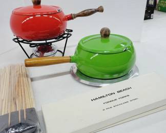Vtg Fondue Pot with Stand and Burner and Forks Lot
