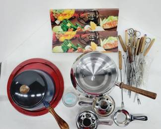 Fondue Pots with Forks and Accessories Lot