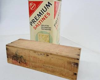 Vtg Nabisco Cracker Tin & Wood Cheese Box
