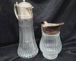 Glass and Silver Carafe and Water Pitcher Lot of 2