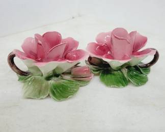 Capodimonte Italian Pink Ceramic Rose Cups