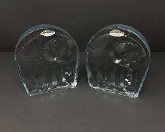 169 PairofHandcraftedBlenkoClearGlassElephantBookends