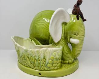 14 VintageRoyalHaegerGreenElephantPlanterwSmallSeatedFigure