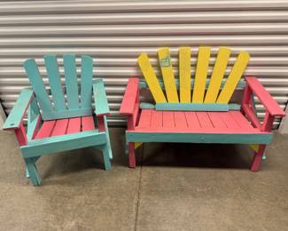 100 HandPaintedColorfulWoodenOutdoorChairBenchSet
