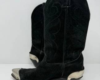 18 CodeWestBlackSuedeWesternCowboyBootswDecorativeMetalTips
