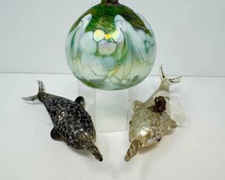 23 BlownGlassGreenSwirlOilLamp2NarwhalOrnaments
