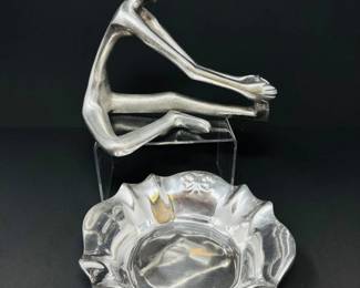 191 SilverToneModernistFigureSculptureHandcraftedMexicoBowl