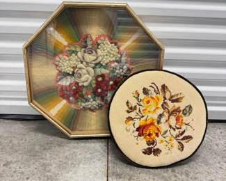 86 VintageOctagonFloralWovenArtRoundPillowMatchingSet