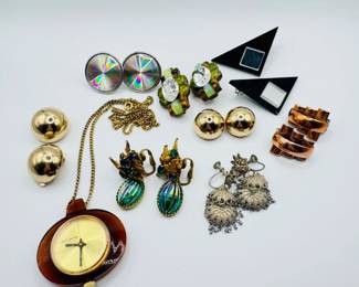 8 VintageAntiqueEarringLotwSterlingScrewBacksWatch