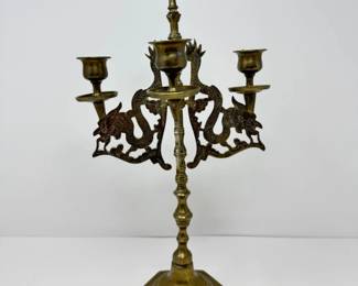 47 VintageBrass4LightAdjustableCandelabrawDragonMotif