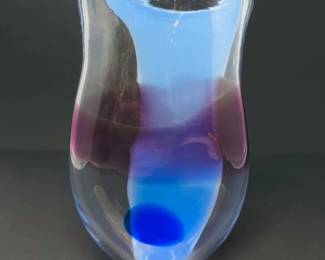 187 MuranoStyleBlownGlassVaseBluePurpleSigned