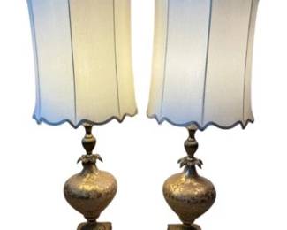 13 PairofMidCenturyOrnateBrassGlassGlobeTableLamps