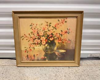 89 VintageFramedFloralStillLifeArtTheGlassBowlVaseBowl