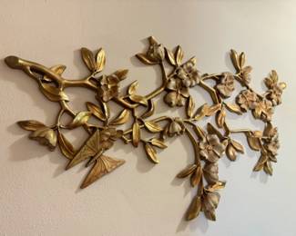 4 MidCenturyCreamGoldSyrocoFlowerButterflyWallArt