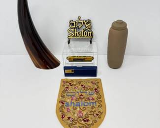 45 JewishJudaicaCollectionwTorahScrollMezuzahShalomDecor