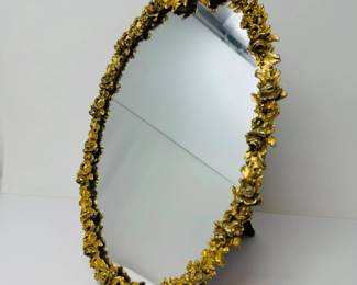 203 VintageVictorianStyleGoldFloralOvalTabletopMirror