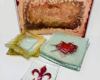 201 DecorativeFusedGlassPlatesPlattersFishFleurdeLisDesigns