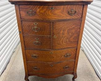 125 AntiqueSerpentineFrontTallChestofDrawerswBrassPulls
