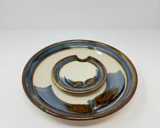 131 SamScottStudioPotteryGlazedBrushworkPlateSauceDish