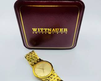 5 WittnauerSwissGoldToneMensWatchwBoxLargeSize