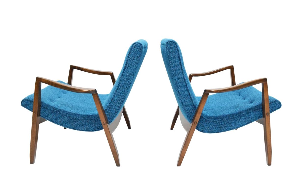 Milo Baughman Scoop Lounge Chairs in Knoll Textile