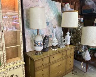 Drexel hand painted hutch and MCM dresser 