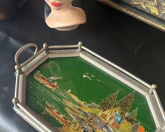 European reverse painted tray