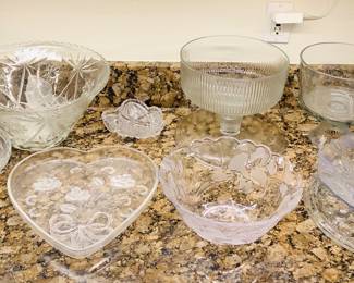 Glass & Crystal Punch  Bowl, Cake Stand and Serving Trays