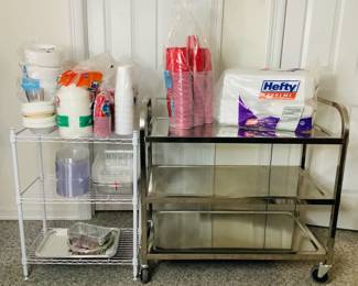 Metal Rolling Utility Cart, Shelving Unit, Food Storage Containers