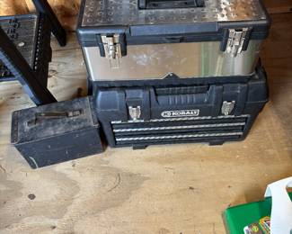 Metal toolbox on top, Kobalt toolbox on bottom. 