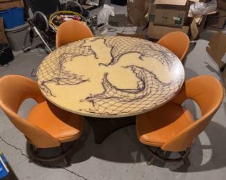MCM 1961 Bentwood Chairs, Orange Vinyl , Dining Set