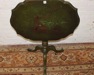 Antique Painted Asian Tilt top Table w/ embossed design 27" x 30" x 22"   