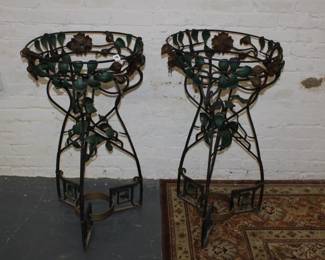 2pc Antique Plant Stands 36" x 20 w/ flower motif     