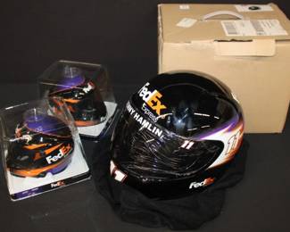 Denny Hamlin Autographed Helmet & Hat