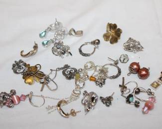 .925 Sterling Large Earring Grouping, most are pierced but a couple of screw back are noted some have stones, see photos for more detail,  48.2 grams total weight, Nice Lot