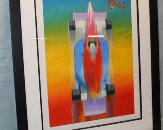 Indy 500 Race Car Acrylic on Paper Peter Max  
37" X 31"  
Personalized on back "Good Luck Steve"
Sold in 2006 for $3,650.00   