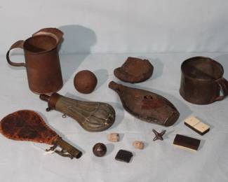 Civil War Lot; bullets, powder horns, etc