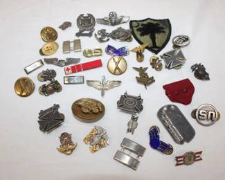 Large Group of Items of Military interest to include patches, medals, rank insigna, pins, some sterling noted