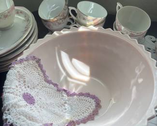 Unusual pink milk glass bowl