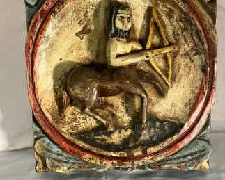 Vintage Verboan Handcarved Wooden Plaque Of Sagittarius