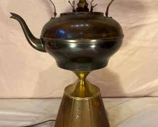 1970s Metal Tea Kettle Converted To Table Lamp