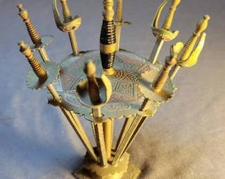 Toledo Brass Cocktail Swords In Holder, Made In Spain, Vintage
