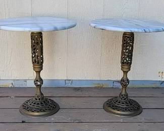 Marble End Tables with Brass Bases